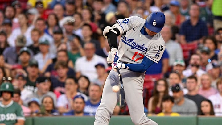 Jul 25, 2025; Boston, Massachusetts, USA; Los Angeles Dodgers designated hitter Shohei Ohtani (17)