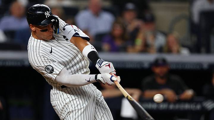 Sep 9, 2026; Bronx, New York, USA; New York Yankees outfielder Aaron Judge (99) singles during the third inning against the Colorado Rockies at Yankee Stadium. Mandatory Credit: Vincent Carchietta-Imagn Images Sep 9, 2026; Bronx, New York, USA; New York Yankees outfielder Aaron Judge (99) singles during the third inning against the Colorado Rockies at Yankee Stadium. Mandatory Credit: Vincent Carchietta-Imagn Images