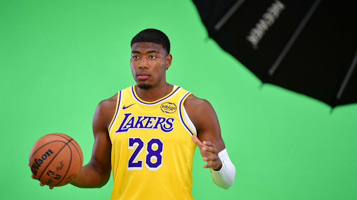 Sep 29, 2025; Los Angeles, CA, USA; Los Angeles Lakers forward Rui Hachimura (28) during media day at UCLA Health Training Center. Mandatory Credit: Gary A. Vasquez-Imagn Images