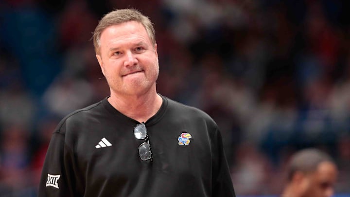 Kansas Jayhawks head coach Bill Self looks back after a play in the second half of the game against Arizona State Sun Devils inside Allen Fieldhouse Wednesday, Jan. 8, 2025.