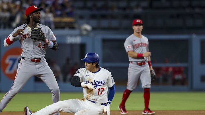 Aug 26, 2025; Los Angeles, California, USA; Los Angeles Dodgers two-way player Shohei Ohtani (17) is tagged for the fourth out during the third inning at Dodger Stadium. Mandatory Credit: Kiyoshi Mio-Imagn Images Aug 26, 2025; Los Angeles, California, USA; Los Angeles Dodgers two-way player Shohei Ohtani (17) is tagged for the fourth out during the third inning at Dodger Stadium. Mandatory Credit: Kiyoshi Mio-Imagn Images