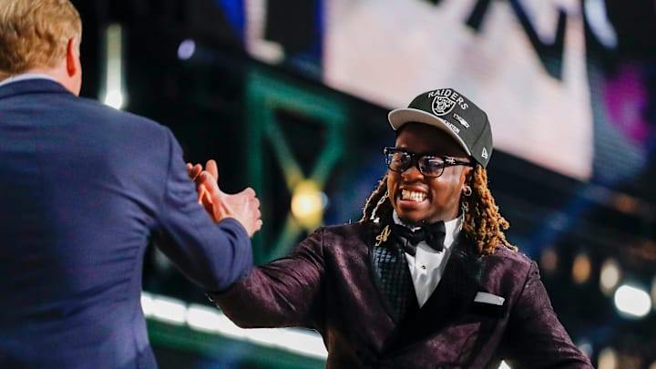 Running back Ashton Jeanty slaps hands with NFL Commissioner Roger Goodell after being selected sixth overall by the Las Vegas Raiders during the first round of the 2025 NFL Draft on Thursday, April 24, 2025, at Lambeau Field in Green Bay, Wisconsin. The draft runs through April 26.
Tork Mason/USA TODAY NETWORK-Wisconsin