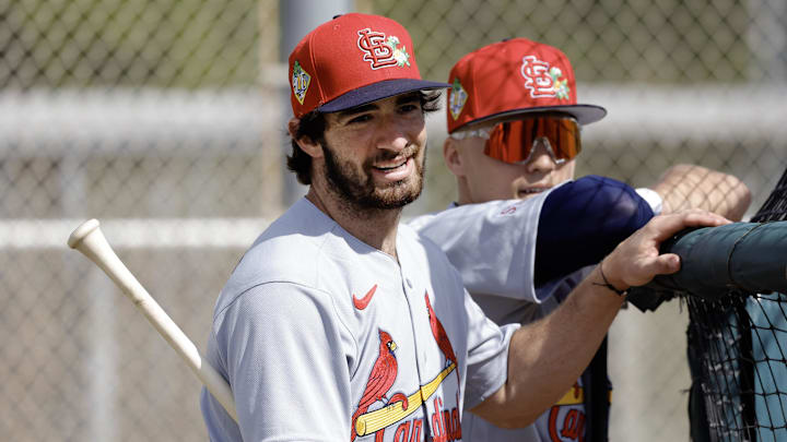 Feb 16, 2026; Jupiter, FL, USA; St. Louis Cardinals second baseman Thomas Saggese (25) waits to hit during spring training workouts at Roger Dean Stadium. Mandatory Credit: Reinhold Matay-Imagn Images Feb 16, 2026; Jupiter, FL, USA; St. Louis Cardinals second baseman Thomas Saggese (25) waits to hit during spring training workouts at Roger Dean Stadium. Mandatory Credit: Reinhold Matay-Imagn Images