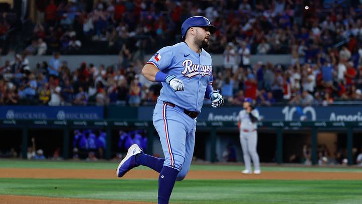 Sep 20, 2026; Arlington, Texas, USA; Texas Rangers first baseman Jake Burger (21) rounds the bases after hitting a two-run home run during the fourth inning against the Toronto Blue Jays at Globe Life Field. Mandatory Credit: Chris Jones-Imagn Images Sep 20, 2026; Arlington, Texas, USA; Texas Rangers first baseman Jake Burger (21) rounds the bases after hitting a two-run home run during the fourth inning against the Toronto Blue Jays at Globe Life Field. Mandatory Credit: Chris Jones-Imagn Images