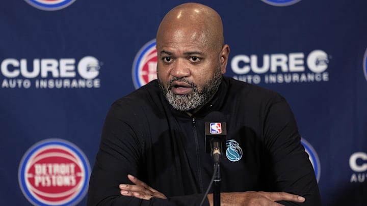 Mar 15, 2026; Toronto, Ontario, CAN; Detroit Pistons head coach J.B. Bickerstaff talks to the media before warm up against the Toronto Raptors at Scotiabank Arena. Mandatory Credit: John E. Sokolowski-Imagn Images Mar 15, 2026; Toronto, Ontario, CAN; Detroit Pistons head coach J.B. Bickerstaff talks to the media before warm up against the Toronto Raptors at Scotiabank Arena. Mandatory Credit: John E. Sokolowski-Imagn Images