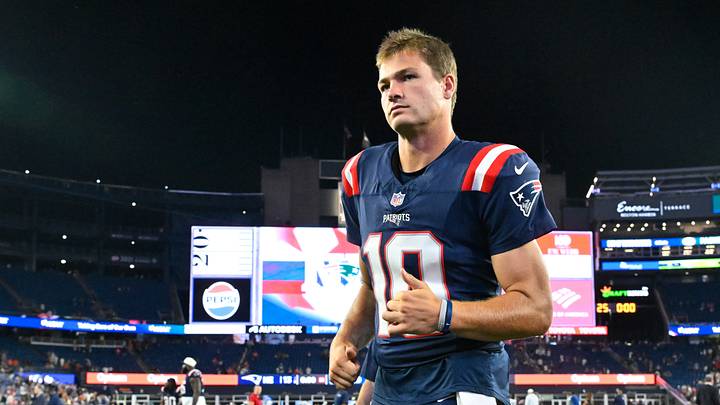 Aug 13, 2026; Foxborough, Massachusetts, USA; New England Patriots quarterback Drake Maye (10) leaves the field after a game against the Indianapolis Colts at Gillette Stadium. Aug 13, 2026; Foxborough, Massachusetts, USA; New England Patriots quarterback Drake Maye (10) leaves the field after a game against the Indianapolis Colts at Gillette Stadium.