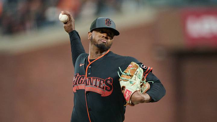 May 9, 2026; San Francisco, California, USA; San Francisco Giants pitcher Gregory Santos (57) throws a pitch against the Pittsburgh Pirates during the seventh inning at Oracle Park. Mandatory Credit: Robert Edwards-Imagn Images