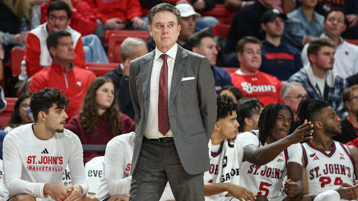 Nov 3, 2025; Queens, New York, USA; St. John's basketball head coach Rick Pitino at Carnesecca Arena. Nov 3, 2025; Queens, New York, USA; St. John's basketball head coach Rick Pitino at Carnesecca Arena.