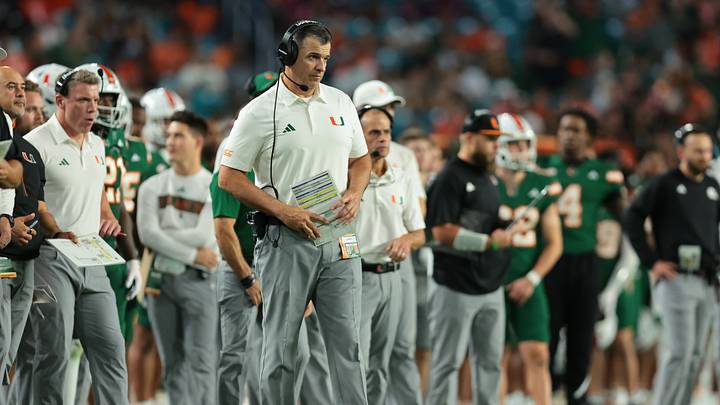 Sep 26, 2026; Miami Gardens, Florida, USA; Miami Hurricanes head coach Mario Cristobal watches from the sideline against the Central Michigan Chippewas during the third quarter at Hard Rock Stadium. Mandatory Credit: Sam Navarro-Imagn Images Sep 26, 2026; Miami Gardens, Florida, USA; Miami Hurricanes head coach Mario Cristobal watches from the sideline against the Central Michigan Chippewas during the third quarter at Hard Rock Stadium. Mandatory Credit: Sam Navarro-Imagn Images