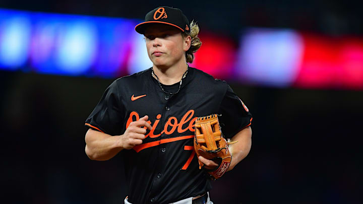 Apr 23, 2024; Anaheim, California, USA; Baltimore Orioles second baseman Jackson Holliday (7)
