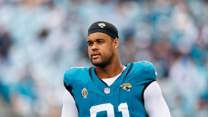 Sep 7, 2025; Jacksonville, Florida, USA; Jacksonville Jaguars defensive tackle Arik Armstead (91) against the Carolina Panthers at EverBank Stadium. Mandatory Credit: Morgan Tencza-Imagn Images Sep 7, 2025; Jacksonville, Florida, USA; Jacksonville Jaguars defensive tackle Arik Armstead (91) against the Carolina Panthers at EverBank Stadium. Mandatory Credit: Morgan Tencza-Imagn Images