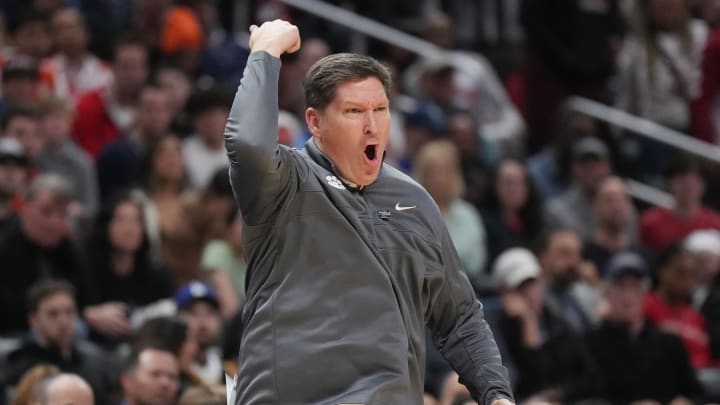 Mar 30, 2024; Los Angeles, CA, USA; Clemson Tigers head coach Brad Brownell reacts in the second half against the Alabama Crimson Tide in the finals of the West Regional of the 2024 NCAA Tournament at Crypto.com Arena. Mar 30, 2024; Los Angeles, CA, USA; Clemson Tigers head coach Brad Brownell reacts in the second half against the Alabama Crimson Tide in the finals of the West Regional of the 2024 NCAA Tournament at Crypto.com Arena.
