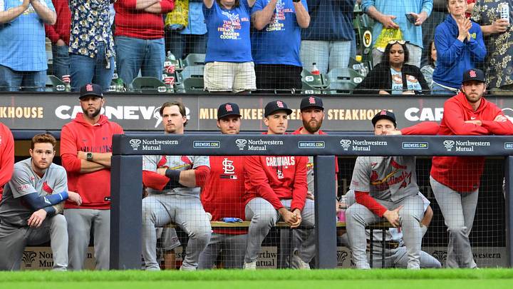 Sep 27, 2026; Milwaukee, Wisconsin, USA; St. Louis Cardinals looks on after losing their last regular season game to the Milwaukee Brewers at American Family Field. Mandatory Credit: Benny Sieu-Imagn Images Sep 27, 2026; Milwaukee, Wisconsin, USA; St. Louis Cardinals looks on after losing their last regular season game to the Milwaukee Brewers at American Family Field. Mandatory Credit: Benny Sieu-Imagn Images