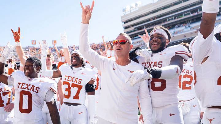 Sep 26, 2026; Knoxville, Tennessee, USA; Texas coach Steve Sarkisian sings The Eyes of Texas with his team after a college football game between Tennessee and Texas at Neyland Stadium in Knoxville, Tenn. on Sept. 26, 2026. Brianna Paciorka-USA TODAY Network Sep 26, 2026; Knoxville, Tennessee, USA; Texas coach Steve Sarkisian sings The Eyes of Texas with his team after a college football game between Tennessee and Texas at Neyland Stadium in Knoxville, Tenn. on Sept. 26, 2026. Brianna Paciorka-USA TODAY Network