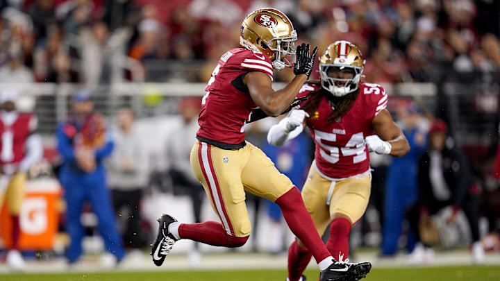 Dec 12, 2024; Santa Clara, California, USA; San Francisco 49ers cornerback Deommodore Lenoir (2) reacts after breaking up a pass against the Los Angeles Rams in the first quarter at Levi's Stadium. Mandatory Credit: Cary Edmondson-Imagn Images
