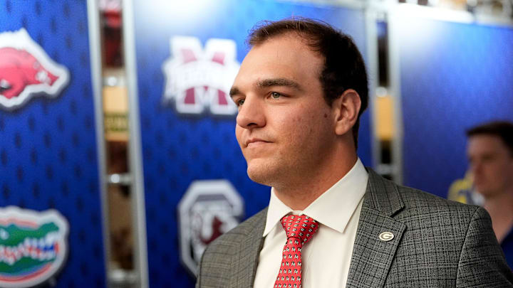 July 15, 2025; Atlanta, GA, USA; Georgia quarterback Gunner Stockton enters the Main Media room during SEC Media Days at the College Football Hall of Fame in Atlanta. July 15, 2025; Atlanta, GA, USA; Georgia quarterback Gunner Stockton enters the Main Media room during SEC Media Days at the College Football Hall of Fame in Atlanta.