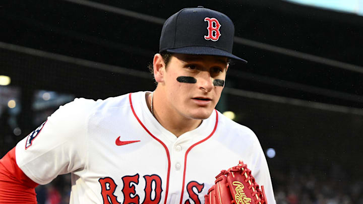 Boston Red Sox right fielder Roman Anthony (48) runs onto the field before a game against the Tampa Bay Rays at Fenway Park. Boston Red Sox right fielder Roman Anthony (48) runs onto the field before a game against the Tampa Bay Rays at Fenway Park.