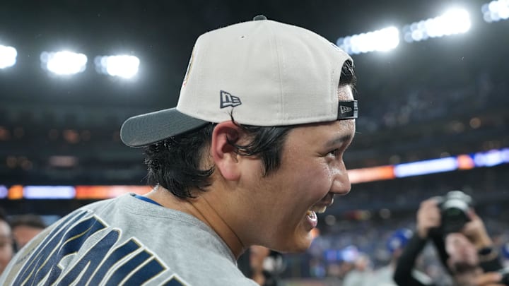 Los Angeles Dodgers two-way player Shohei Ohtani (17) reacts after defeating the Toronto Blue Jays in the eleventh inning for game seven of the 2025 MLB World Series at Rogers Centre on Nov. 1. Los Angeles Dodgers two-way player Shohei Ohtani (17) reacts after defeating the Toronto Blue Jays in the eleventh inning for game seven of the 2025 MLB World Series at Rogers Centre on Nov. 1.