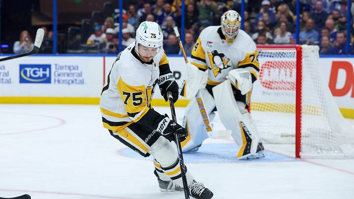 Apr 2, 2026; Tampa, Florida, USA; Pittsburgh Penguins defenseman Connor Clifton (75) controls the puck against the Tampa Bay Lightning in the third period at Benchmark International Arena. Mandatory Credit: Nathan Ray Seebeck-Imagn Images Apr 2, 2026; Tampa, Florida, USA; Pittsburgh Penguins defenseman Connor Clifton (75) controls the puck against the Tampa Bay Lightning in the third period at Benchmark International Arena. Mandatory Credit: Nathan Ray Seebeck-Imagn Images