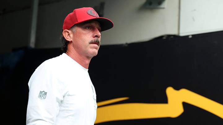 Aug 20, 2026; Inglewood, California, USA;  San Francisco 49ers head coach Kyle Shanahan walks to the field prior to a pre-season game against the Los Angeles Chargers at SoFi Stadium. Mandatory Credit: Kiyoshi Mio-Imagn Images