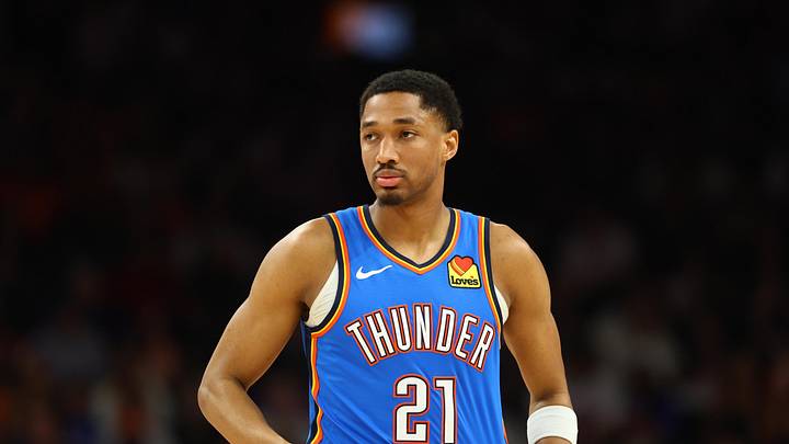 Apr 27, 2026; Phoenix, Arizona, USA; Oklahoma City Thunder guard Aaron Wiggins (21) against the Phoenix Suns during game four of the first round of the 2026 NBA Playoffs at Mortgage Matchup Center. Mandatory Credit: Mark J. Rebilas-Imagn Images Apr 27, 2026; Phoenix, Arizona, USA; Oklahoma City Thunder guard Aaron Wiggins (21) against the Phoenix Suns during game four of the first round of the 2026 NBA Playoffs at Mortgage Matchup Center. Mandatory Credit: Mark J. Rebilas-Imagn Images