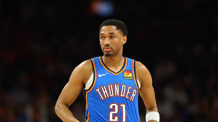 Apr 27, 2026; Phoenix, Arizona, USA; Oklahoma City Thunder guard Aaron Wiggins (21) against the Phoenix Suns during game four of the first round of the 2026 NBA Playoffs at Mortgage Matchup Center. Mandatory Credit: Mark J. Rebilas-Imagn Images Apr 27, 2026; Phoenix, Arizona, USA; Oklahoma City Thunder guard Aaron Wiggins (21) against the Phoenix Suns during game four of the first round of the 2026 NBA Playoffs at Mortgage Matchup Center. Mandatory Credit: Mark J. Rebilas-Imagn Images