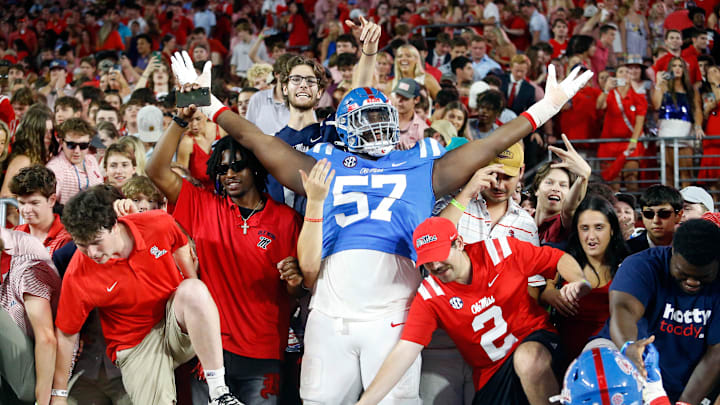 Sep 30, 2023; Oxford, Mississippi, USA; Mississippi Rebels offensive linemen Micah Pettus (57)