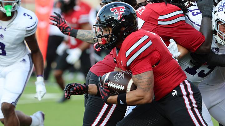Sep 5, 2026; Lubbock, Texas, USA; Texas Tech Red Raiders running back Cameron Dickey (8) rushes against the Abilene Christian Wildcats in the first half at Galaxy Stadium. Mandatory Credit: Michael C. Johnson-Imagn Images Sep 5, 2026; Lubbock, Texas, USA; Texas Tech Red Raiders running back Cameron Dickey (8) rushes against the Abilene Christian Wildcats in the first half at Galaxy Stadium. Mandatory Credit: Michael C. Johnson-Imagn Images