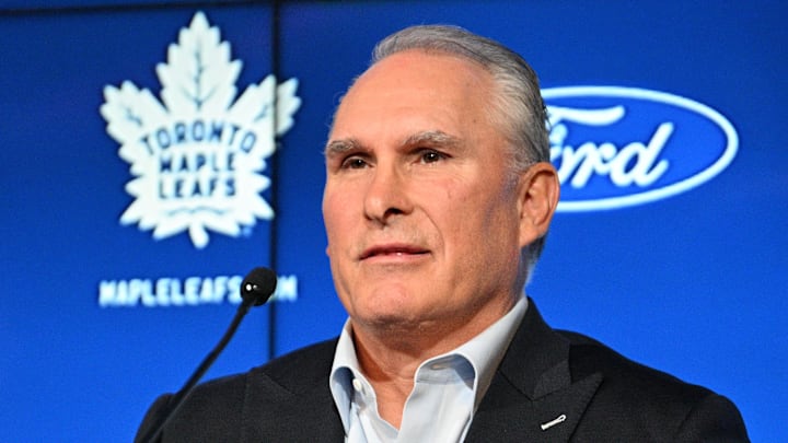 May 21, 2024; Toronto, Ontario, CANADA; Toronto Maple Leafs new head coach Craig Berube speaks during an introductory media conference at Ford Performance Centre. Mandatory Credit: Dan Hamilton-Imagn Images