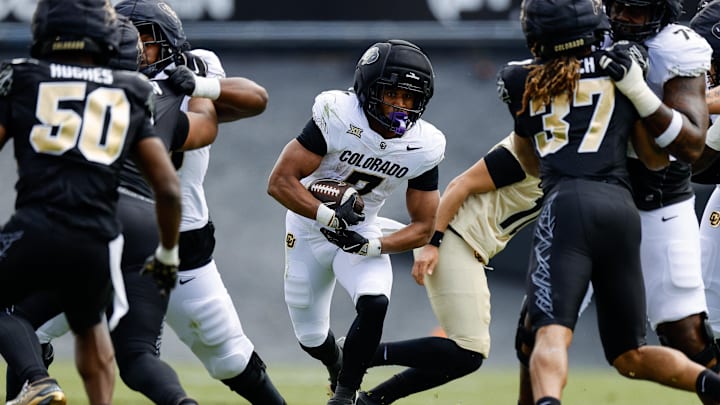 Apr 19, 2025; Boulder, CO, USA; Colorado Buffaloes running back Dallan Hayden (7) during the spring game at Folsom Field. Mandatory Credit: Isaiah J. Downing-Imagn Images