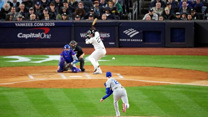 Oct 28, 2024; New York, New York, USA; Los Angeles Dodgers pitcher Walker Buehler (21) pitches during the first inning against the New York Yankees in game three of the 2024 MLB World Series at Yankee Stadium. Mandatory Credit: Robert Deutsch-Imagn Images