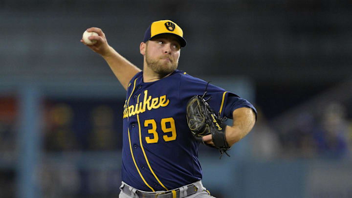 Aug 17, 2023; Los Angeles, California, USA; Milwaukee Brewers starting pitcher Corbin Burnes (39) throws to the plate in the sixth inning against the Los Angeles Dodgers at Dodger Stadium. Mandatory Credit: Jayne Kamin-Oncea-Imagn Images Aug 17, 2023; Los Angeles, California, USA; Milwaukee Brewers starting pitcher Corbin Burnes (39) throws to the plate in the sixth inning against the Los Angeles Dodgers at Dodger Stadium. Mandatory Credit: Jayne Kamin-Oncea-Imagn Images