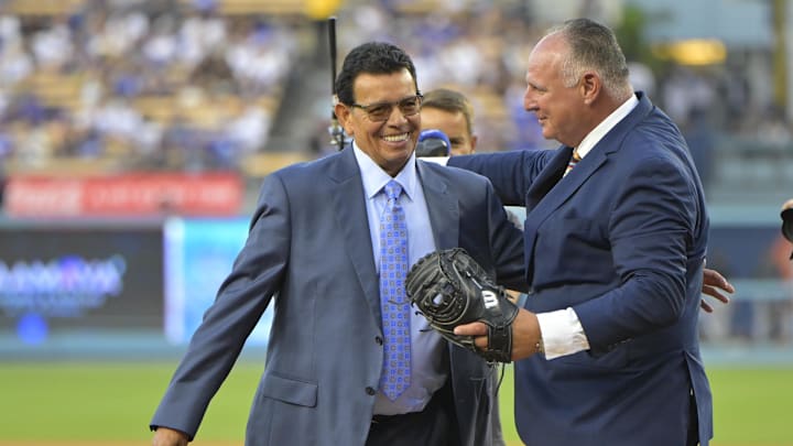 Fernando Valenzuela with Mike Scioscia in 2023.