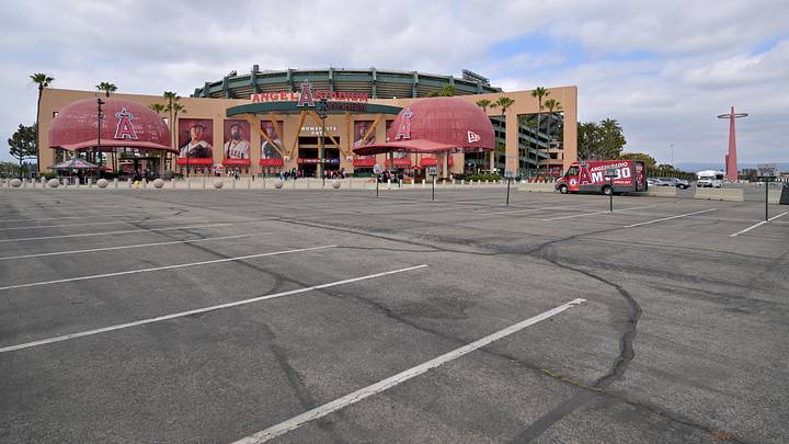 May 28, 2022; Anaheim, California, USA; Exterior view of the main gate entrance to Angel Stadium. Mandatory Credit: Jayne Kamin-Oncea-Imagn Images May 28, 2022; Anaheim, California, USA; Exterior view of the main gate entrance to Angel Stadium. Mandatory Credit: Jayne Kamin-Oncea-Imagn Images