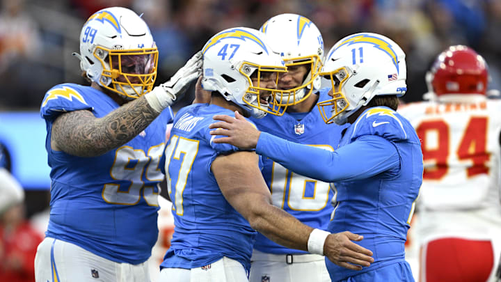 Jan 7, 2024; Inglewood, California, USA; Los Angeles Chargers place kicker Cameron Dicker (11)