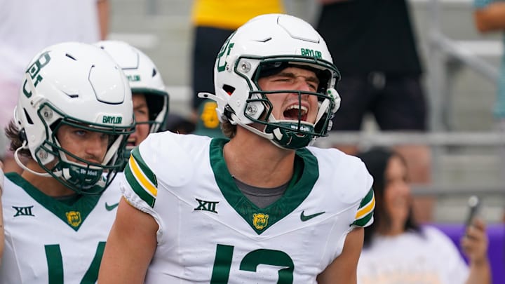 Oct 18, 2025; Fort Worth, Texas, USA; Baylor Bears quarterback Sawyer Robertson (13) warms up prior to a game against the TCU Horned Frogs at Amon G. Carter Stadium. Mandatory Credit: Raymond Carlin III-Imagn Images Oct 18, 2025; Fort Worth, Texas, USA; Baylor Bears quarterback Sawyer Robertson (13) warms up prior to a game against the TCU Horned Frogs at Amon G. Carter Stadium. Mandatory Credit: Raymond Carlin III-Imagn Images