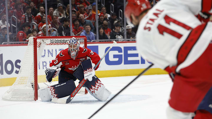 Charlie Lindgren, Washington Capitals Mandatory Credit: Geoff Burke-Imagn Images
