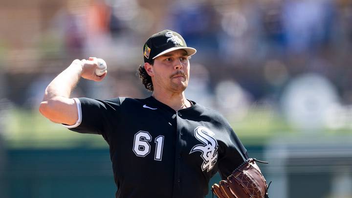 Mar 14, 2026; Phoenix, Arizona, USA; Chicago White Sox pitcher Mike Vasil against the Los Angeles Dodgers during a spring training game at Camelback Ranch-Glendale. Mandatory Credit: Mark J. Rebilas-Imagn Images