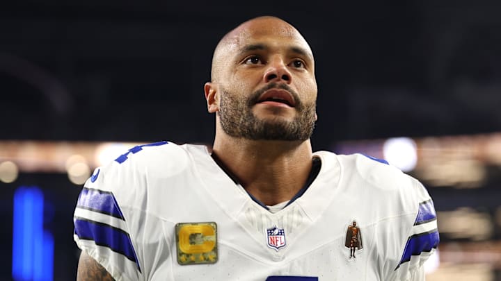 Dallas Cowboys quarterback Dak Prescott looks on before the game against the Arizona Cardinals at AT&T Stadium. 