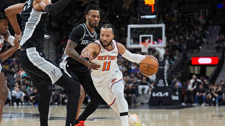 Dec 31, 2025; San Antonio, Texas, USA; New York Knicks guard Jalen Brunson (11) dribbles against San Antonio Spurs guard Stephon Castle (5) in the second half at Frost Bank Center. Mandatory Credit: Daniel Dunn-Imagn Images Dec 31, 2025; San Antonio, Texas, USA; New York Knicks guard Jalen Brunson (11) dribbles against San Antonio Spurs guard Stephon Castle (5) in the second half at Frost Bank Center. Mandatory Credit: Daniel Dunn-Imagn Images