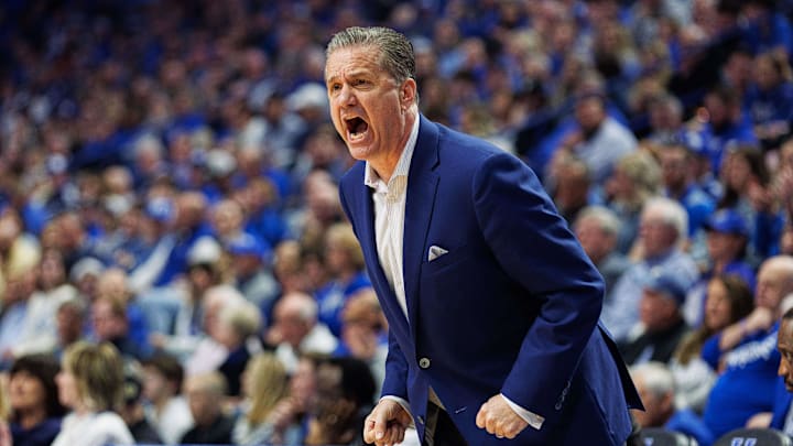 Mar 6, 2024; Lexington, Kentucky, USA; Kentucky Wildcats head coach John Calipari yells to his Mar 6, 2024; Lexington, Kentucky, USA; Kentucky Wildcats head coach John Calipari yells to his