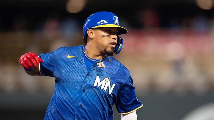 Jun 5, 2026; Minneapolis, Minnesota, USA; Minnesota Twins shortstop Orlando Arcia (11) watches the play as he arrives at third base against the Kansas City Royals in the sixth inning at Target Field. Mandatory Credit: Matt Blewett-Imagn Images