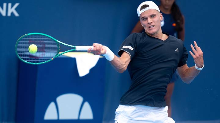 Jakub Mensik (CZE) returns at the Cincinnati Open at the Lindner Family Tennis Center in Mason, Ohio. Jakub Mensik (CZE) returns at the Cincinnati Open at the Lindner Family Tennis Center in Mason, Ohio.