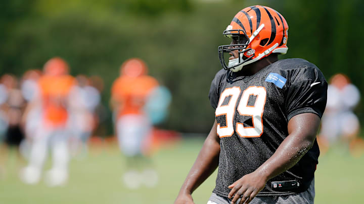 Cincinnati Bengals defensive tackle Andrew Billings (99) walks back to a drill during a training
