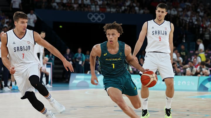 Teammate Bogdan Bogdanovic defending Daniels in the Olympic Quarterfinals. 