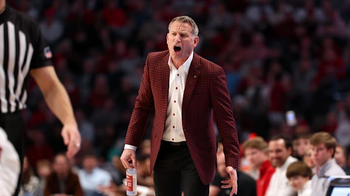 Dec 13, 2025; Birmingham, Alabama, USA; Alabama Crimson Tide head coach Nate Oats reacts during the first half against the Arizona Wildcats at Legacy Arena at BJCC. Dec 13, 2025; Birmingham, Alabama, USA; Alabama Crimson Tide head coach Nate Oats reacts during the first half against the Arizona Wildcats at Legacy Arena at BJCC.