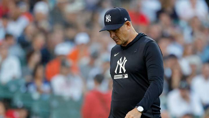 Jun 23, 2026; Detroit, Michigan, USA;  New York Yankees manager Aaron Boone (17) walks back to the dugout in the sixth inning against the Detroit Tigers at Comerica Park. Mandatory Credit: Rick Osentoski-Imagn Images