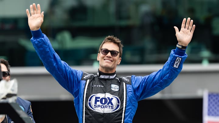 May 25, 2025; Indianapolis, Indiana, USA; Tom Brady prior to the IndyCar Series 109th Running of the Indianapolis 500 at Indianapolis Motor Speedway. Mandatory Credit: Mark J. Rebilas-Imagn Images
