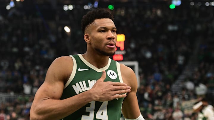 Apr 3, 2024; Milwaukee, Wisconsin, USA; Milwaukee Bucks forward Giannis Antetokounmpo (34) gets ready to play the Memphis Grizzlies at Fiserv Forum. Mandatory Credit: Benny Sieu-Imagn Images Apr 3, 2024; Milwaukee, Wisconsin, USA; Milwaukee Bucks forward Giannis Antetokounmpo (34) gets ready to play the Memphis Grizzlies at Fiserv Forum. Mandatory Credit: Benny Sieu-Imagn Images