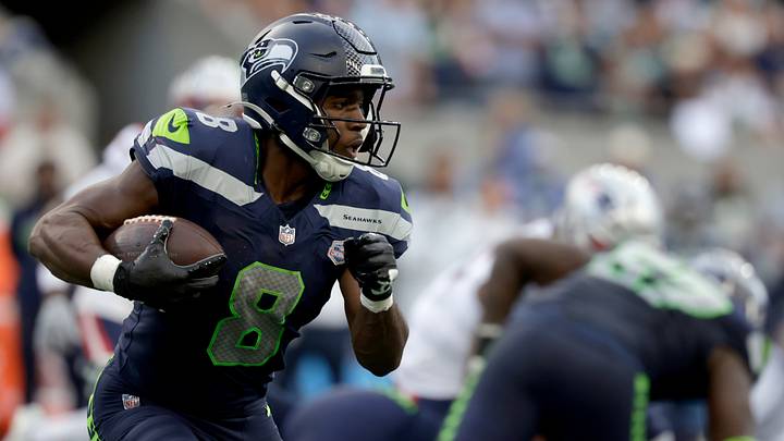 Sep 9, 2026; Seattle, Washington, USA; Seattle Seahawks running back Jadarian Price (8) runs during the second quarter against the New England Patriots at Lumen Field. Mandatory Credit: Joe Nicholson-Imagn Images Sep 9, 2026; Seattle, Washington, USA; Seattle Seahawks running back Jadarian Price (8) runs during the second quarter against the New England Patriots at Lumen Field. Mandatory Credit: Joe Nicholson-Imagn Images